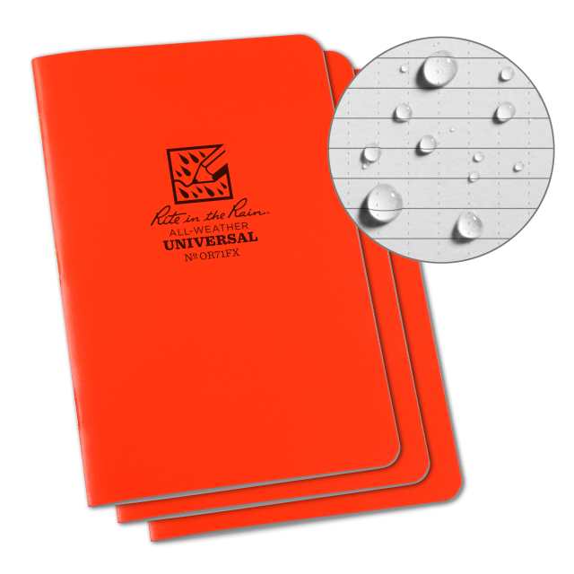 Weatherproof Stapled Notebook, 4.625" x 7", Orange Cover, Universal Pattern, 3 Pack (No. OR71FX)