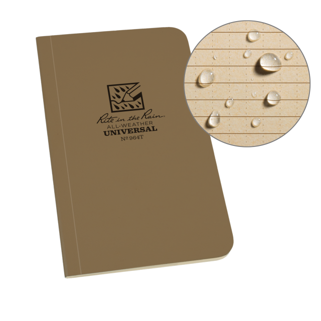 Weatherproof Soft Cover Pocket Notebook, 3.5" x 6", Tan Cover, Universal Pattern (No. 964T)