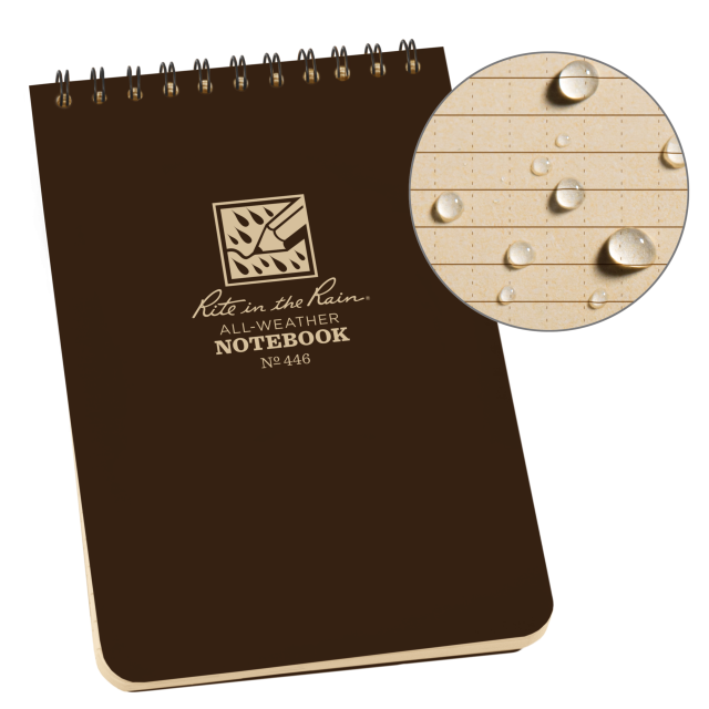 Weatherproof Notebook, 4" x 6" Universal Page Pattern Weatherproof Notepad, Brown Cover (No. 446)