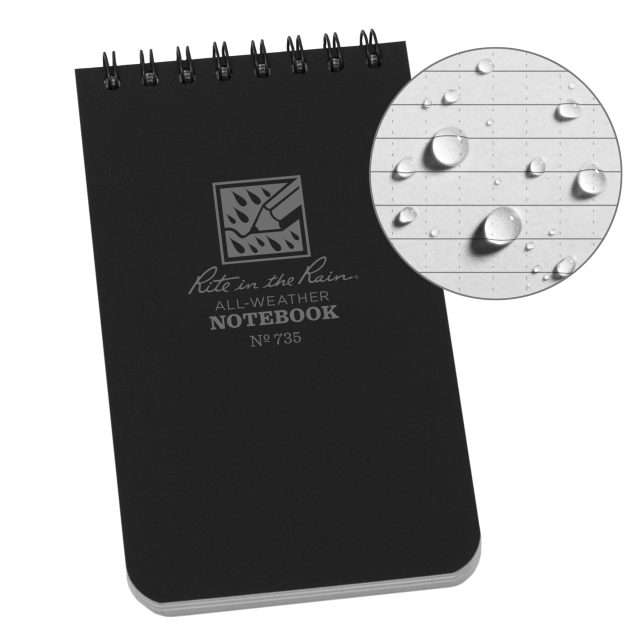 Weatherproof Top Spiral Notebook, 3" x 5", Black Cover, Universal Pattern (No. 735)