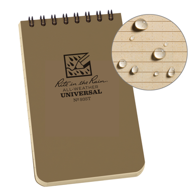 Weatherproof Top Spiral Notebook, 3" x 5", Tan Cover, Universal Pattern (No. 935T)