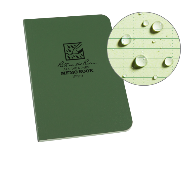 Weatherproof Soft Cover Pocket Notebook, 3.5" x 5", Green Cover, Universal Pattern (No. 954)