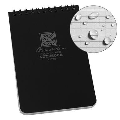Weatherproof Top Spiral Notebook, 4" x 6", Black Cover, Universal Pattern (No. 746)