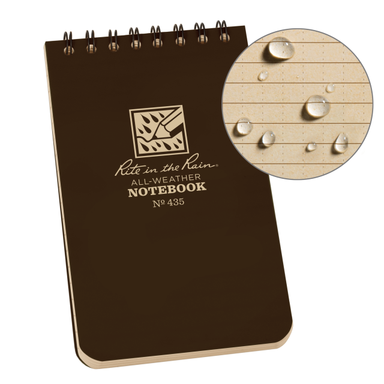 Weatherproof Top Spiral Notebook, 3" x 5", Brown Cover, Universal Pattern (No. 435)