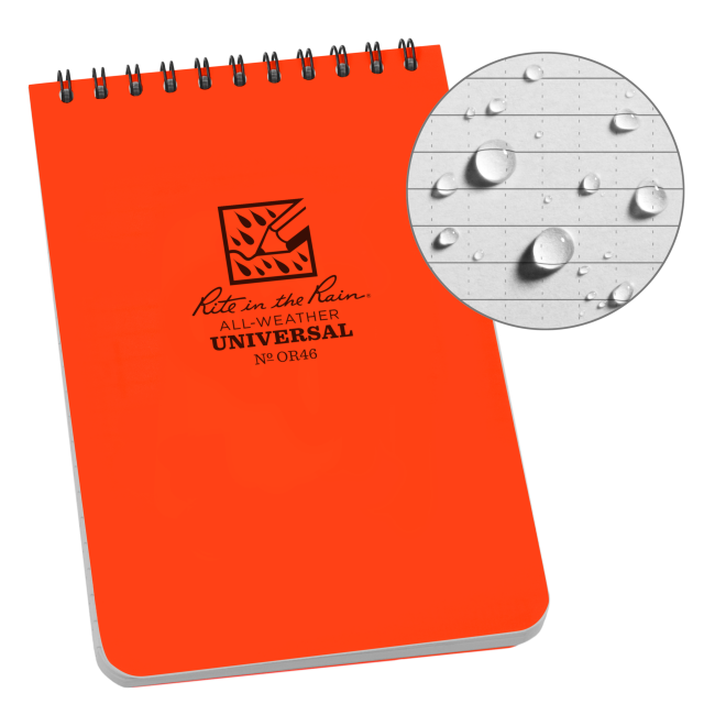 Weatherproof Top Spiral Notebook, 4" x 6", Orange Cover, Universal Pattern (No.OR46)