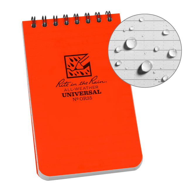 Weatherproof Top Spiral Notebook, 3" x 5", Orange Cover, Universal Pattern (No. OR35)