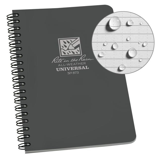 Weatherproof Side Spiral Notebook, 4.625" x 7", Gray Cover, Universal Pattern (No. 873)