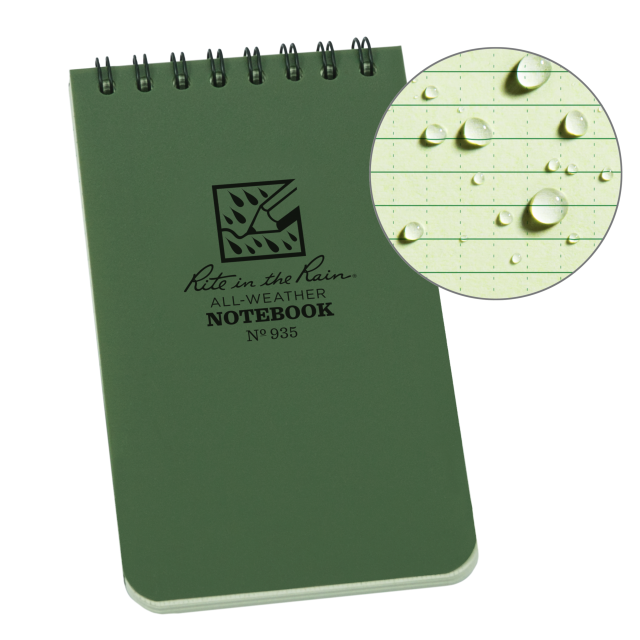 Weatherproof Top Spiral Notebook, 3" x 5", Green Cover, Universal Pattern (No. 935)