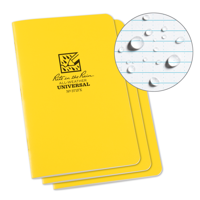 Weatherproof Stapled Notebook, 4.625" x 7", Yellow Cover, Universal Pattern, 3 Pack (No. 371FX)